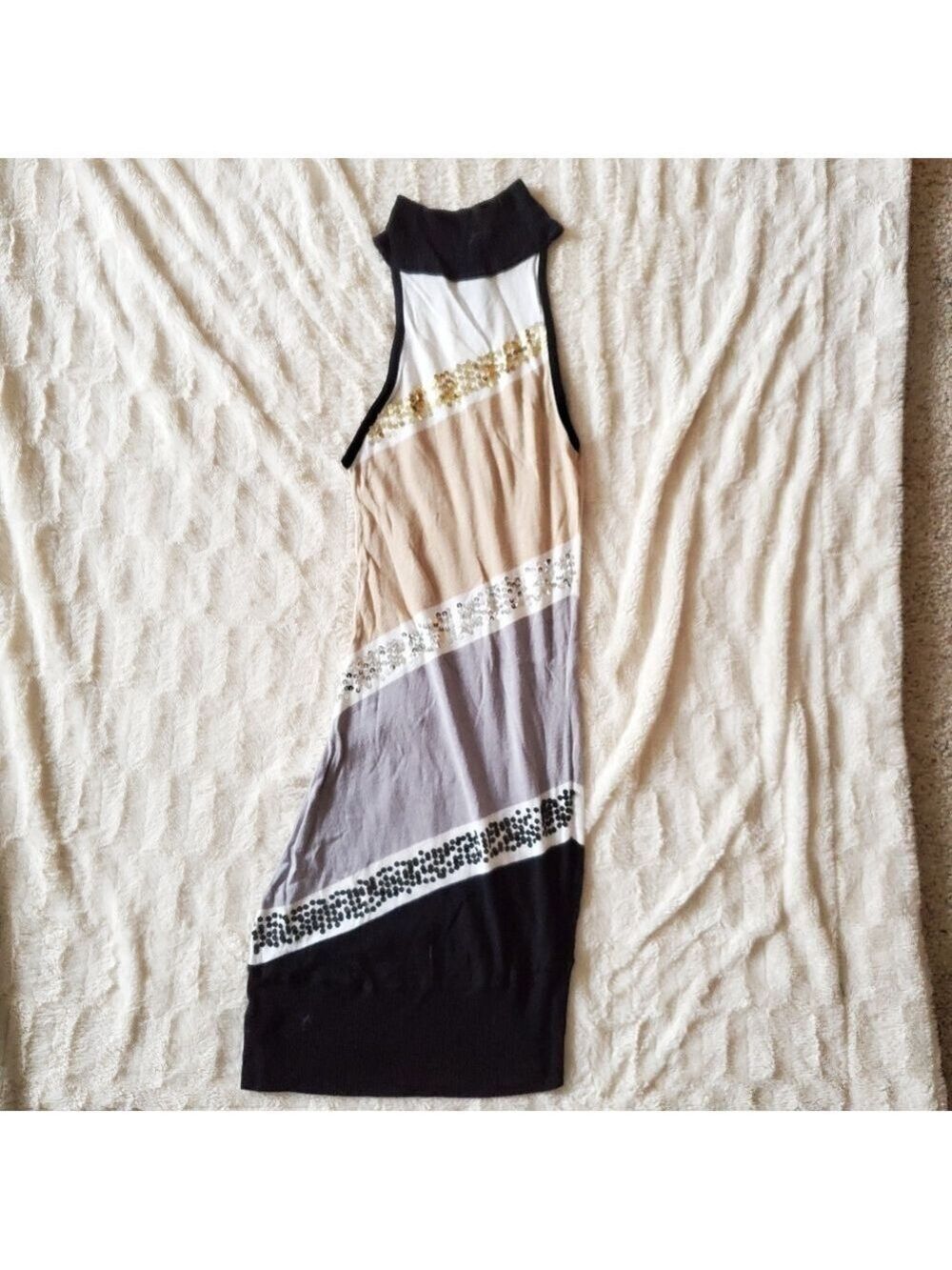 Sequin Sweater Dress Tan Black Grey